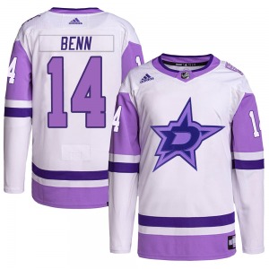 Authentic Adidas Youth Jamie Benn White/Purple Hockey Fights Cancer Primegreen Jersey - NHL Dallas Stars