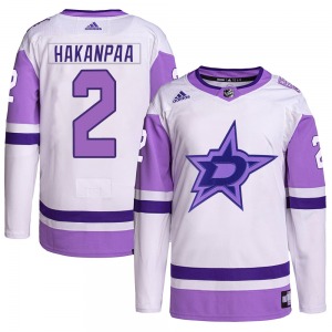 Authentic Adidas Youth Jani Hakanpaa White/Purple Hockey Fights Cancer Primegreen Jersey - NHL Dallas Stars