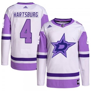 Authentic Adidas Youth Craig Hartsburg White/Purple Hockey Fights Cancer Primegreen Jersey - NHL Dallas Stars