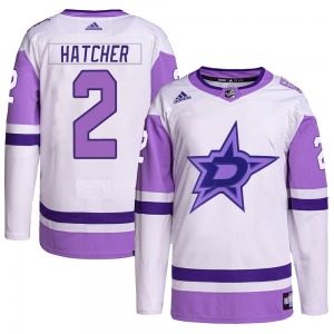 Authentic Adidas Youth Derian Hatcher White/Purple Hockey Fights Cancer Primegreen Jersey - NHL Dallas Stars