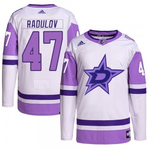 Authentic Adidas Youth Alexander Radulov White/Purple Hockey Fights Cancer Primegreen Jersey - NHL Dallas Stars