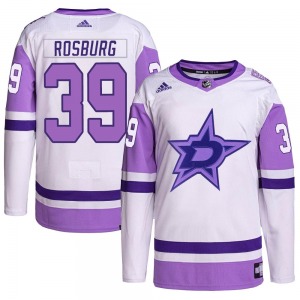 Authentic Adidas Youth Jerad Rosburg White/Purple Hockey Fights Cancer Primegreen Jersey - NHL Dallas Stars