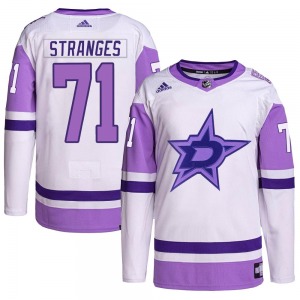 Authentic Adidas Youth Antonio Stranges White/Purple Hockey Fights Cancer Primegreen Jersey - NHL Dallas Stars