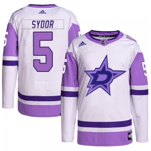 Authentic Adidas Youth Darryl Sydor White/Purple Hockey Fights Cancer Primegreen Jersey - NHL Dallas Stars