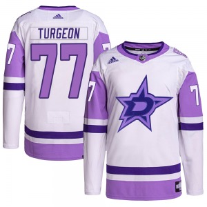 Authentic Adidas Youth Pierre Turgeon White/Purple Hockey Fights Cancer Primegreen Jersey - NHL Dallas Stars