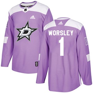 Authentic Adidas Adult Gump Worsley Purple Fights Cancer Practice Jersey - NHL Dallas Stars