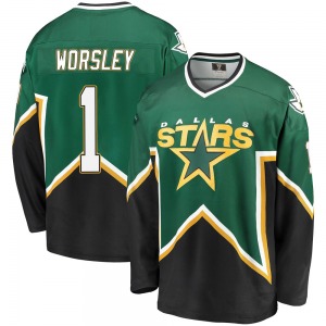 Premier Fanatics Branded Youth Gump Worsley Green/Black Breakaway Kelly Heritage Jersey - NHL Dallas Stars