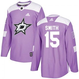 Authentic Adidas Youth Craig Smith Purple Fights Cancer Practice Jersey - NHL Dallas Stars