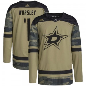 Authentic Adidas Youth Gump Worsley Camo Military Appreciation Practice Jersey - NHL Dallas Stars